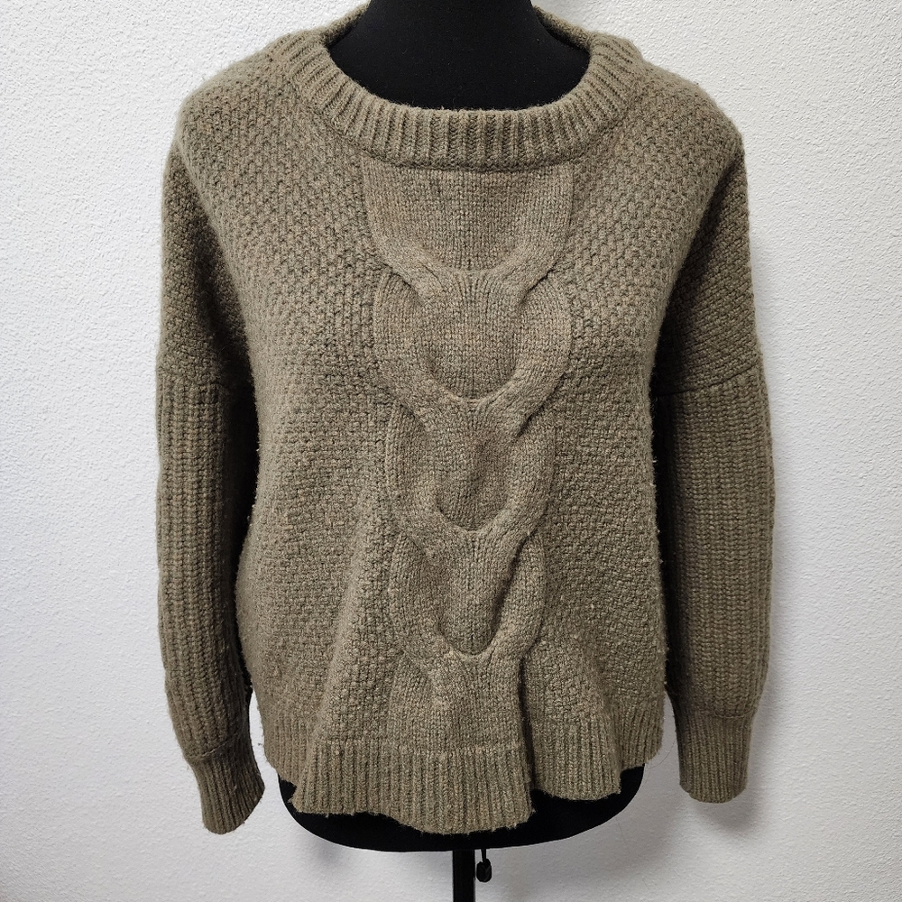 J. Crew Cable Knit Wool Blend Moss Green Pullover Sweater